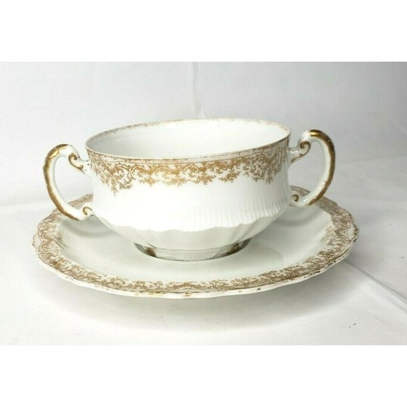 Theodore Haviland Limoges France Tea Cup and Saucer White Gold Design - Picture 1 of 12